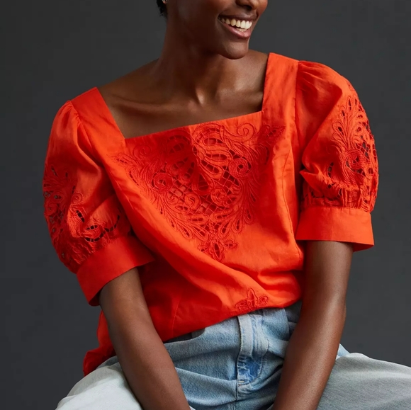 By Anthropologie Short-Sleeve Cutwork Blouse - Picture 4 of 4